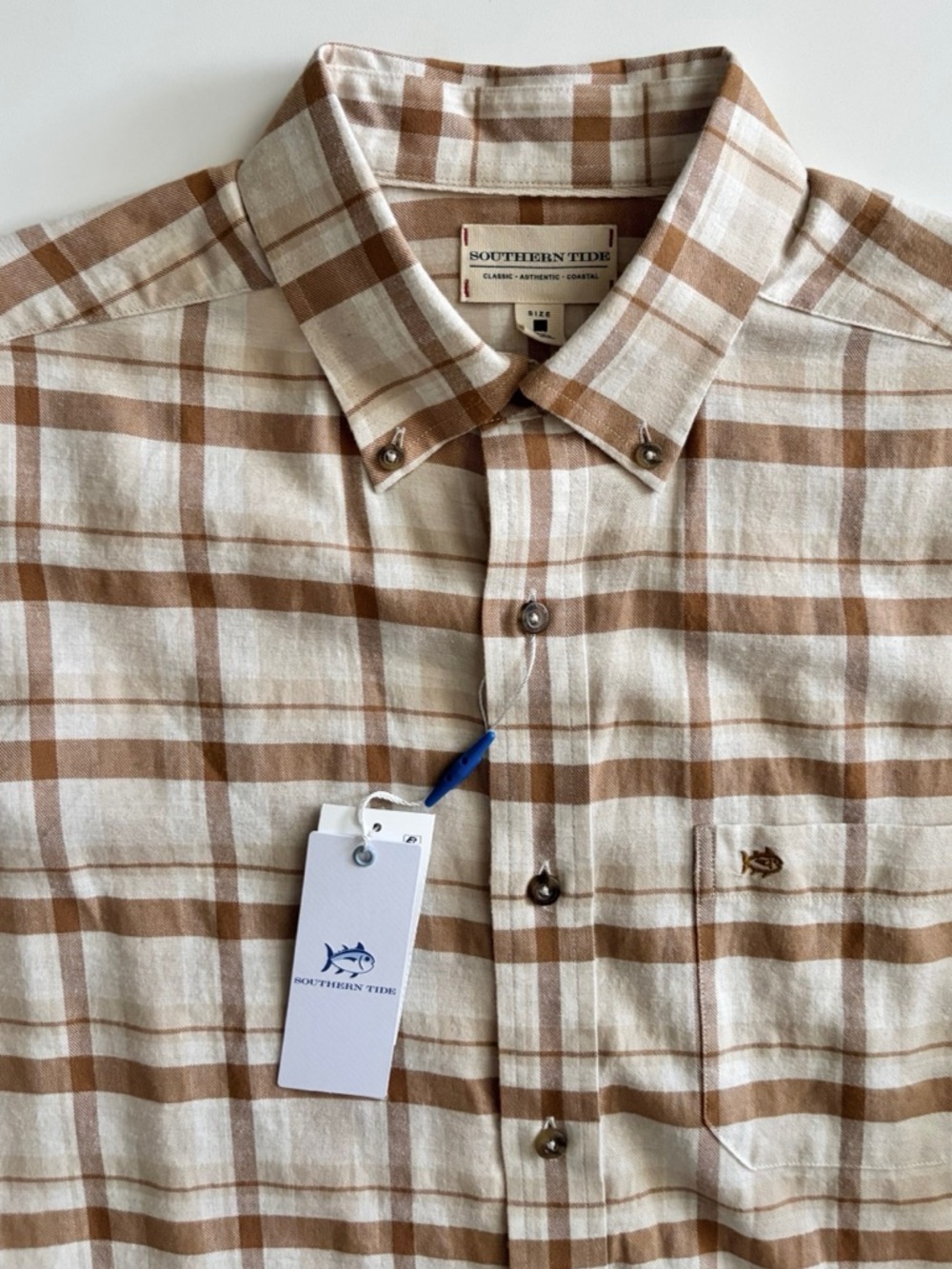 Southern Tide Sport Shirt Nwt Botany Bay Plaid Long Sleeve Sand NWT 100% Cotton